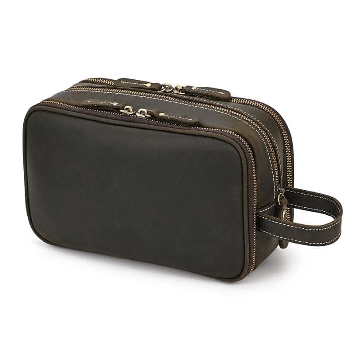 Kulturbeutel 26cm - Leder Kaffee - WALLTON™