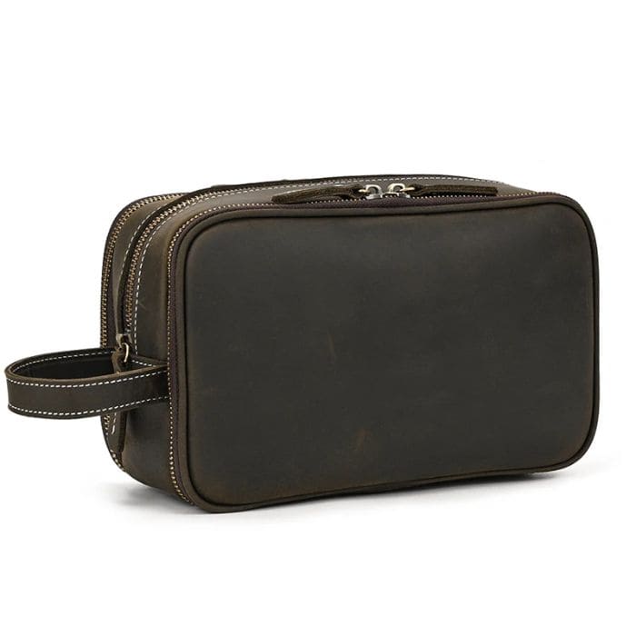 Kulturbeutel 26cm - Leder Kaffee - WALLTON™