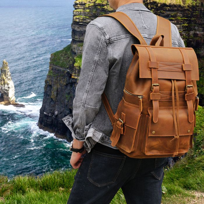 Travel Pioneer Lederrucksack - Hellbraun - WALLTON™