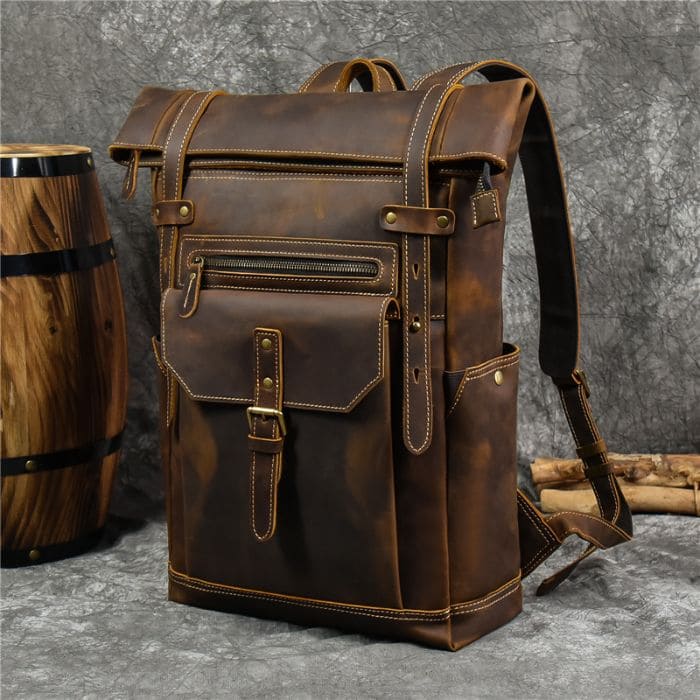 Lederrucksack aus echtem Leder - Rolltop Rucksack - WALLTON™