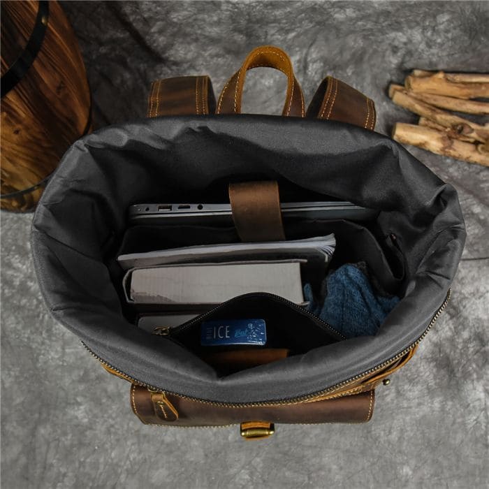 Lederrucksack aus echtem Leder - Rolltop Rucksack - WALLTON™