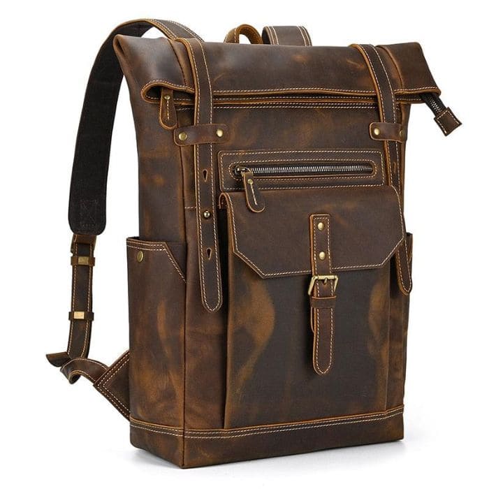 Lederrucksack aus echtem Leder - Rolltop Rucksack - WALLTON™