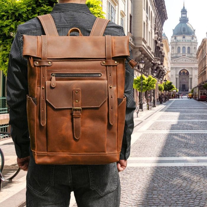 Lederrucksack aus echtem Leder - Rolltop Rucksack - WALLTON™