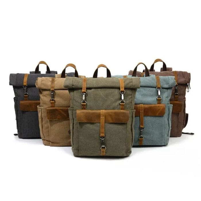 Rolltop Rucksack im Vintage - Canvas & Leder - WALLTON™