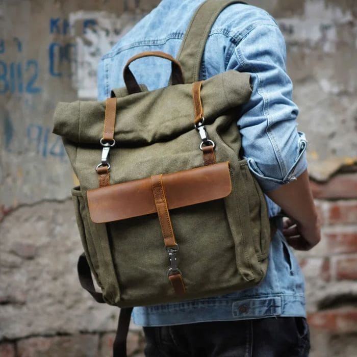 Rolltop Rucksack im Vintage - Canvas & Leder - WALLTON™