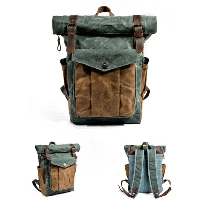 Roll-Top Rucksack im Vintage-Design - Canvas & Leder - WALLTON™