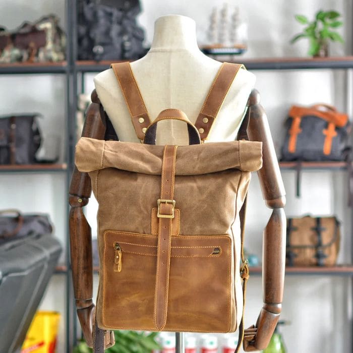 Rolltop Rucksack im Vintage Design  - Canvas & Leder - WALLTON™