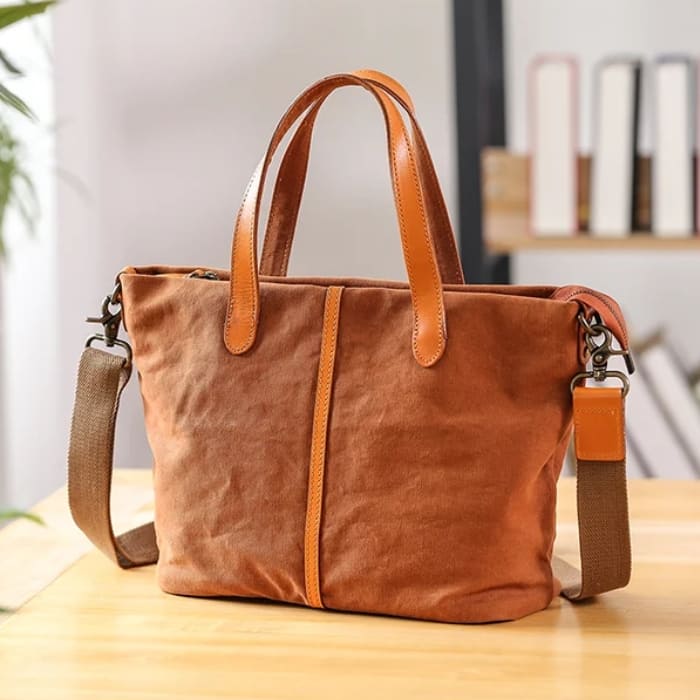 Damen Schultertasche - Canvas & Leder Shopper - WALLTON™