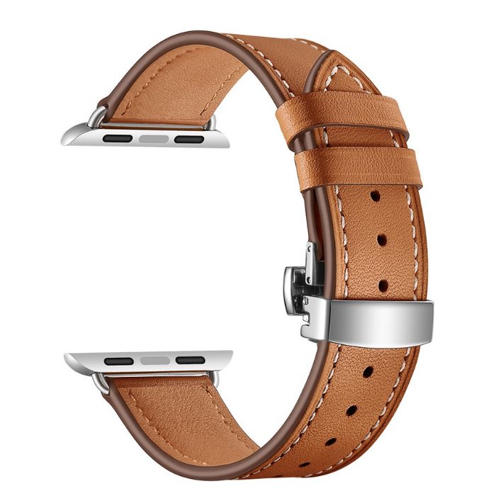 Apple Watch Leder Armband mit Weißen Nähten - Echtleder Braun - WALLTON™