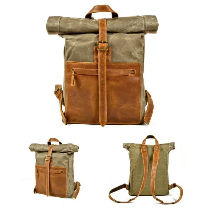 Rolltop Rucksack im Vintage Design  - Canvas & Leder - WALLTON™