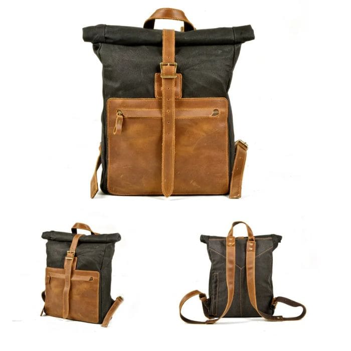 Rolltop Rucksack im Vintage Design  - Canvas & Leder - WALLTON™