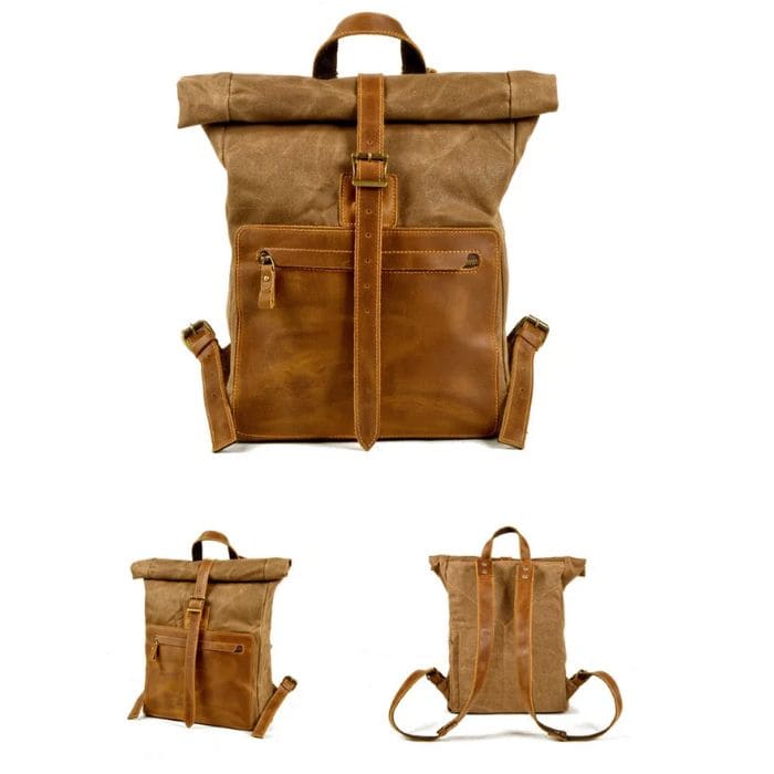 Rolltop Rucksack im Vintage Design  - Canvas & Leder - WALLTON™