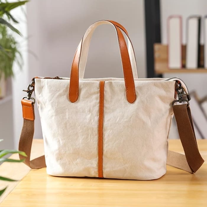 Damen Schultertasche - Canvas & Leder Shopper - WALLTON™