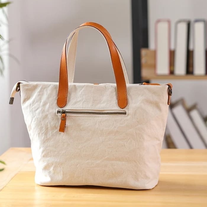 Damen Schultertasche - Canvas & Leder Shopper - WALLTON™