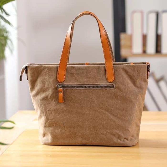 Damen Schultertasche - Canvas & Leder Shopper - WALLTON™